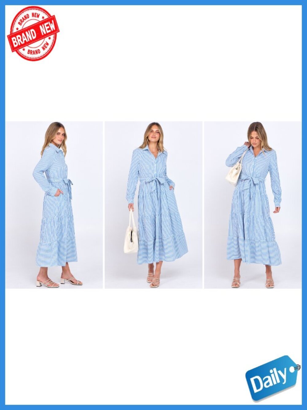 Long Sleeve Striped Flowy Maxi Dress with Button Down Ruffle Hem - Casual - Picture 6 of 6